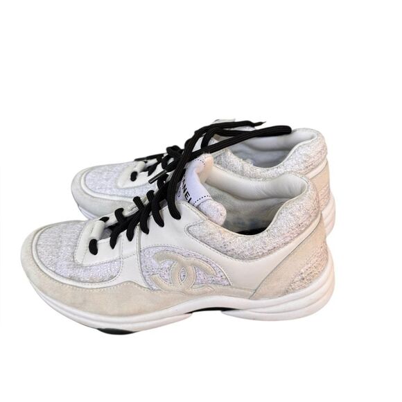 CHANEL Interlocking CC Logo Tweed Athletic Sneakers 38.5 - Picture 4 of 12